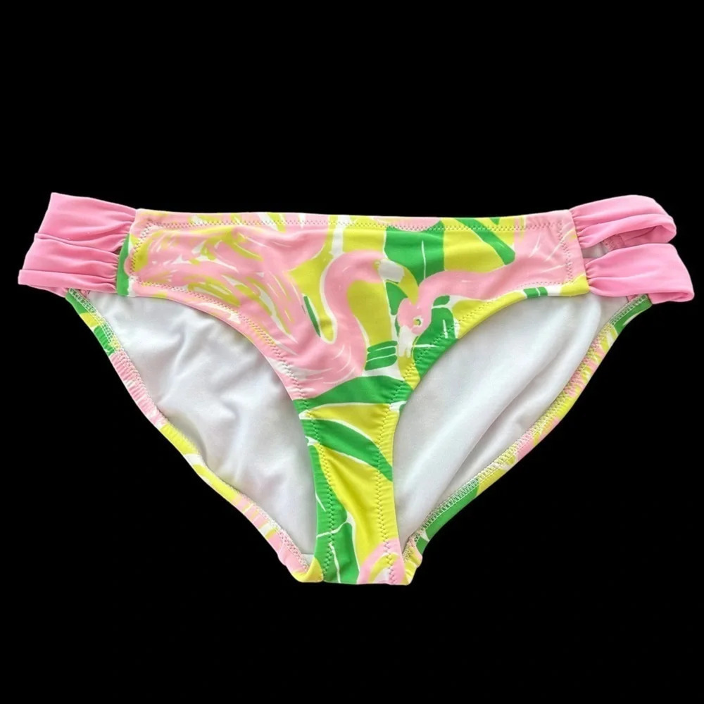 Lilly Pulitzer Target Medium Hipster Bikini Bottoms Flamingo Tropical Pink Green